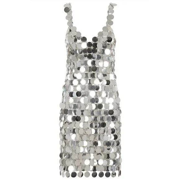 Paco Rabanne Women's Silver Sparkle Discs Chainmail Mini Dress Size 38 FR $4150+ - Picture 1 of 8